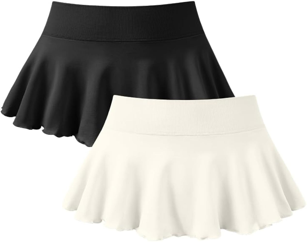 OQQ Women 2 Piece Mini Skirts 2 in 1 Flowy Sexy Basic Stretchy Flared Casual Skirts | Amazon (US)