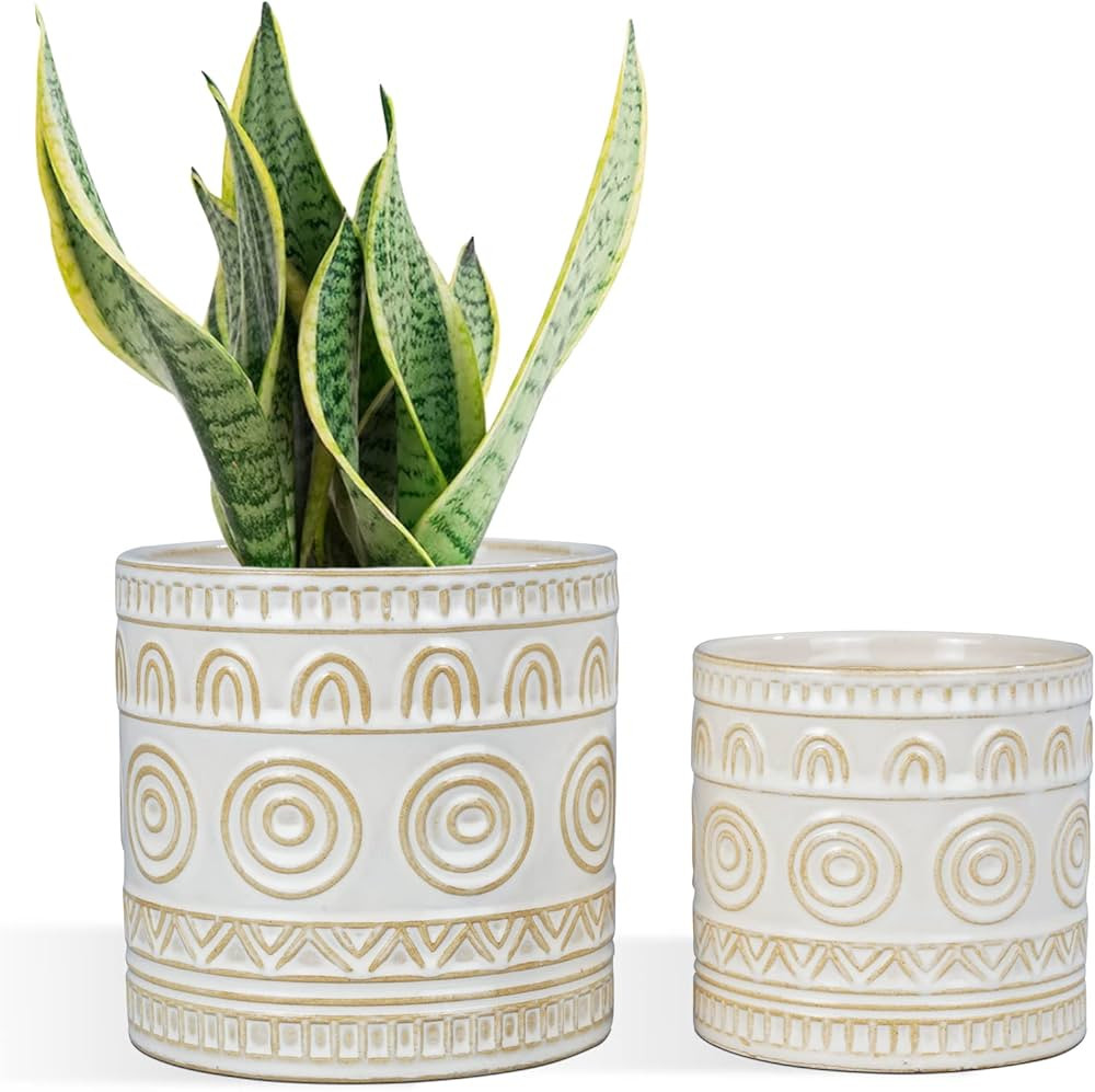 Eightpot 6 + 4.5 Inch Ceramic Planters Set of 2, Modern Flower Pots Succulent Plant pots with Dra... | Amazon (US)
