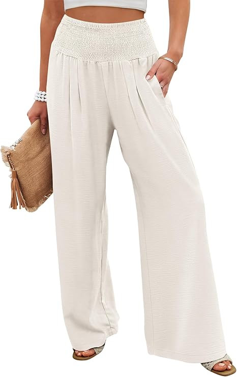 ANRABESS Women Palazzo Pants Summer Flowy Wide Leg High Waist Lounge Trousers with Pockets 2025 C... | Amazon (US)