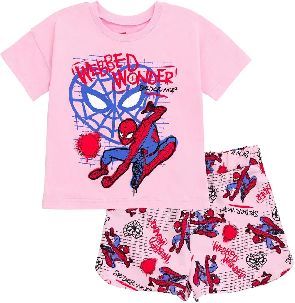Marvel Girls T-Shirt and French Terry Shorts Outfit Set Toddler to Big Kid Sizes (2T - 14-16) | Amazon (US)