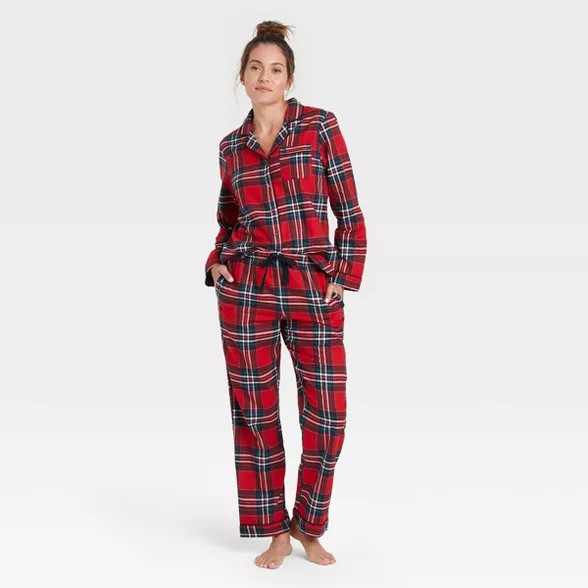 Women's Perfectly Cozy Plaid Flannel Pajama Set - Stars Above™ Dark Red | Target