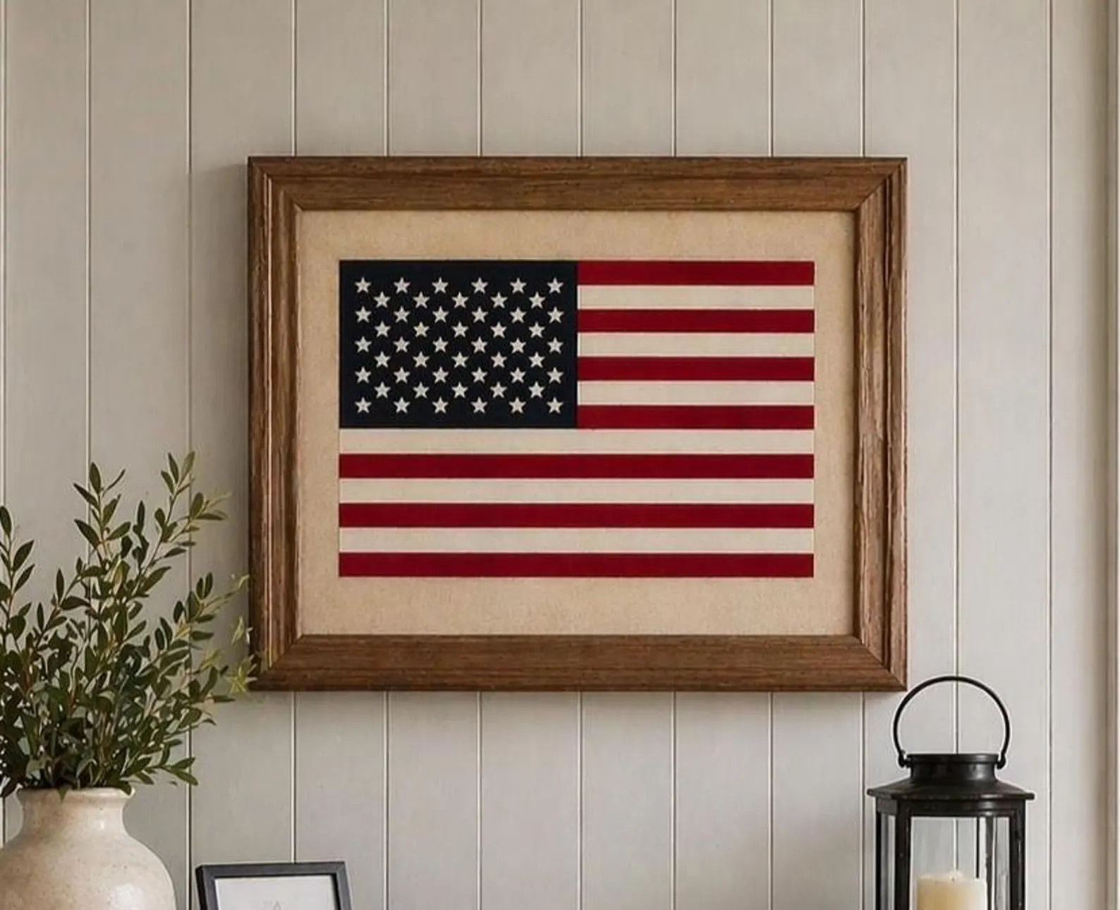 Framed American Flag: Vintage Linen-backed Cotton Decor - Etsy | Etsy (Global)