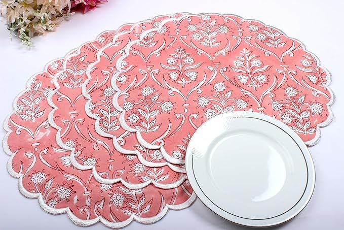 Ridhi Round Block Print Placemats Set of 4 Washable Round Placemats for Kitchen Dining Table 15 i... | Amazon (US)