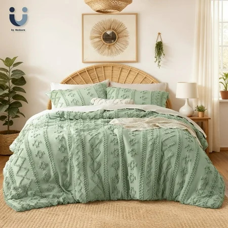 U by Bedsure Tufted Boho Comforter Set, 3 Pieces Farmhouse Shabby Chic Embroidery Bed Set, Soft Jacquard Comforter for All Seasons,Full,Aqua Gray | Walmart (US)