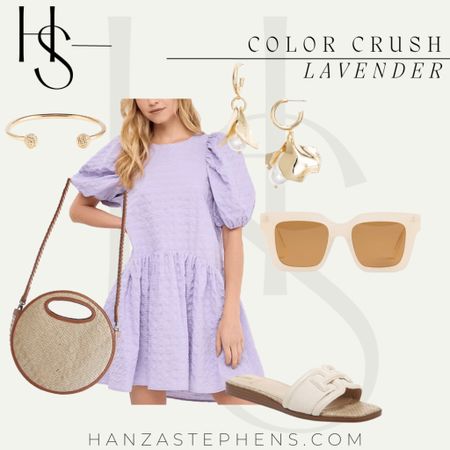 Lavender puff sleeve oversized babydoll dress with minimalistic accessories 

#LTKstyletip