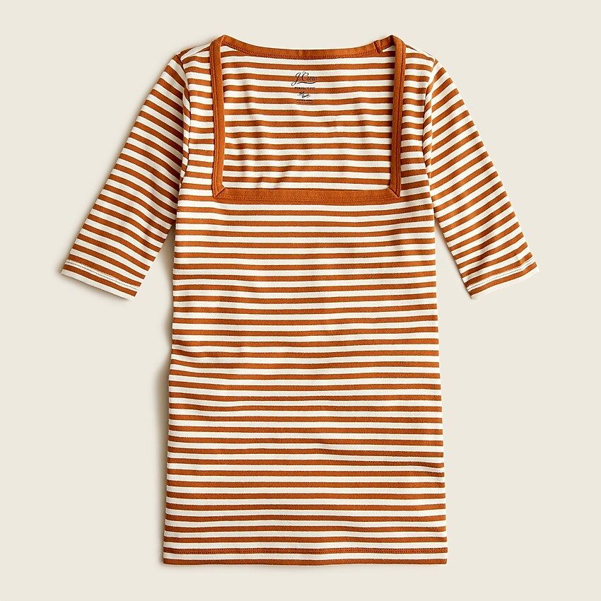 Perfect-fit elbow-sleeve squareneck T-shirt in stripe | J.Crew US