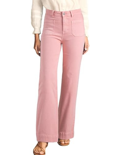 Astylish Women's Wide Leg Jeans High Waisted Stretchy Straight Leg Jeans Buttoned Loose Denim Pants with Patch Pocket Size 16 Pink | Amazon (US)
