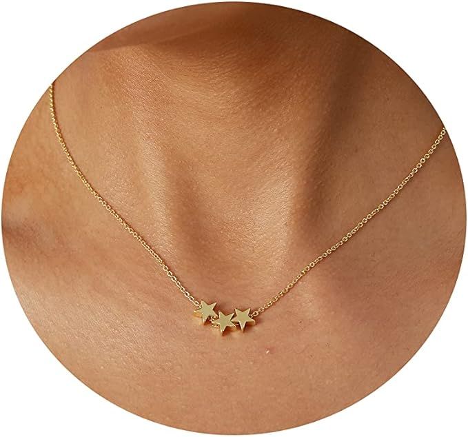 Amazon.com: Tasiso Dainty Triple Star Pendant Necklace Simple Gold Star Necklace Delicate Tiny St... | Amazon (US)