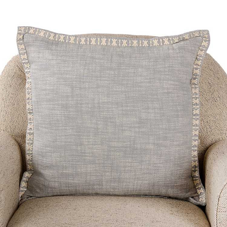 New! Gray Satin Stitch Trim Pillow | Kirklands
