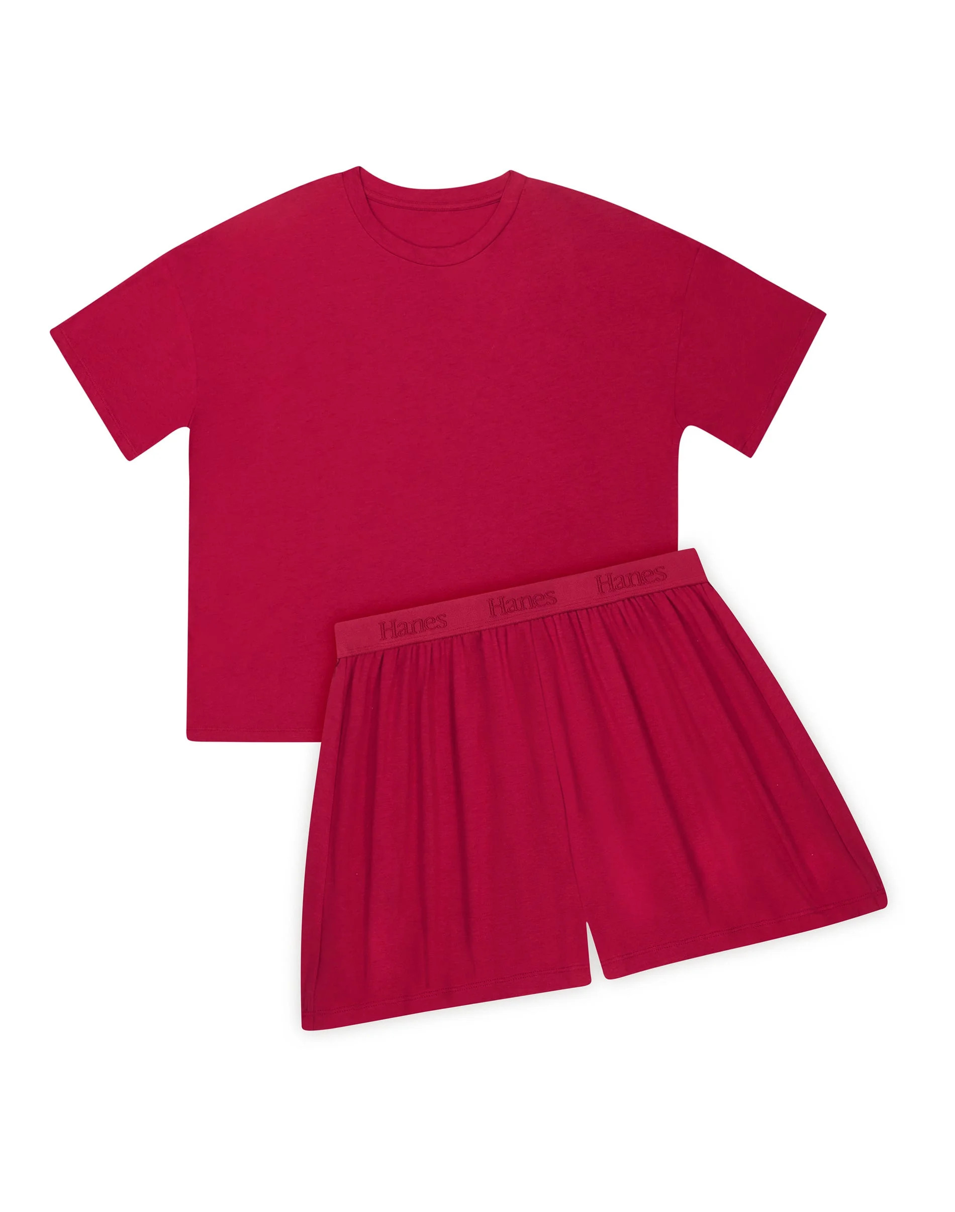 Hanes Comfywear Women's Pajama Set, Loungewear Top & Sleep Shorts Rosey Red/Rosey Red S | Walmart (US)