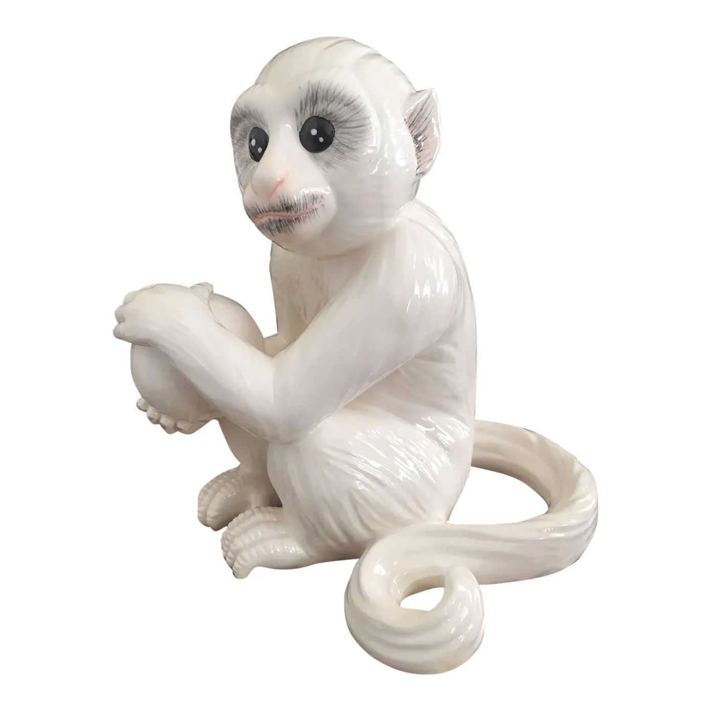 Contemporary Mottahedeh White Porcelain Capuchin Monkey Figurine | Chairish