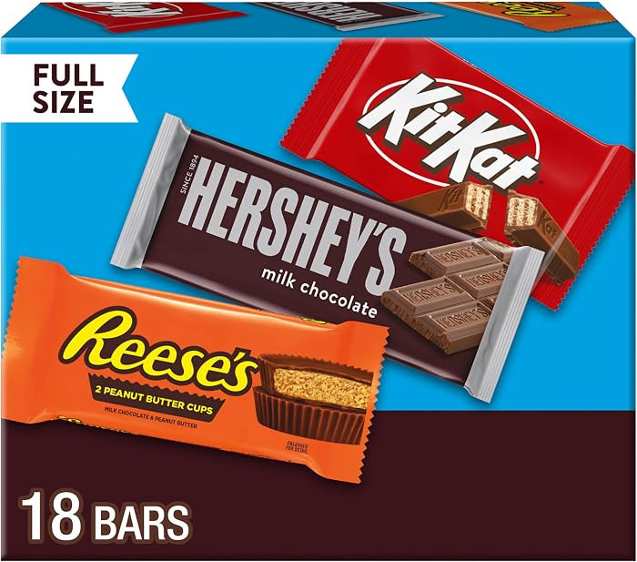 HERSHEY'S, KIT KAT and REESE'S Assorted Milk Chocolate Candy Variety Box, 27.3 oz (18 Pieces) | Amazon (US)