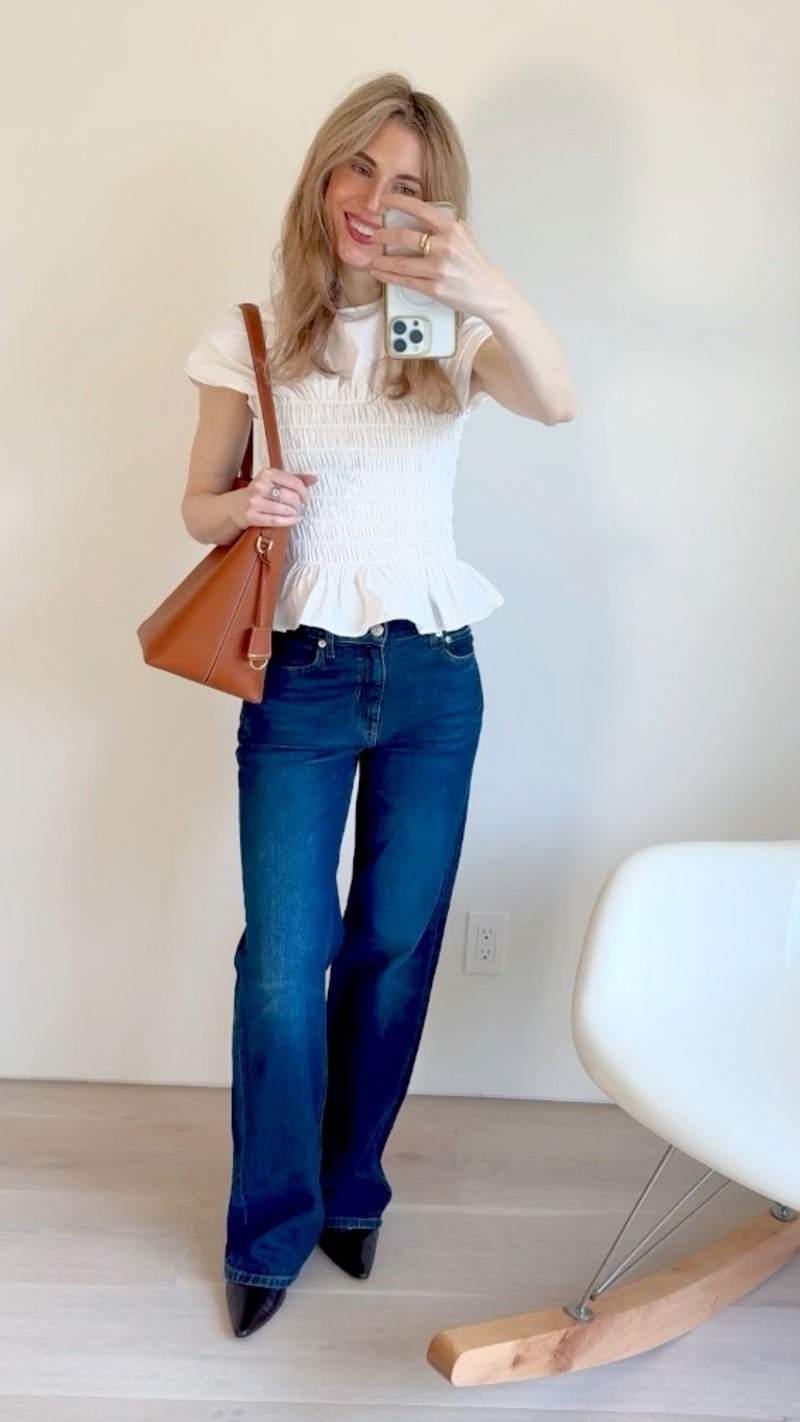 Dark wash wide leg jeans and kitten heels turn the same top into a night look. My Massimo Dutti shoes are OOS, but they are so comfortable - here are other options. Note that I'm in the US and ordered an 8 in order to get a European 39 (I wear 38.5). quince, gap, M.GEMI. J.CREW, shopbop, massimo dutti, maison de sabre, tuckernuck, ayr

#LTKootd