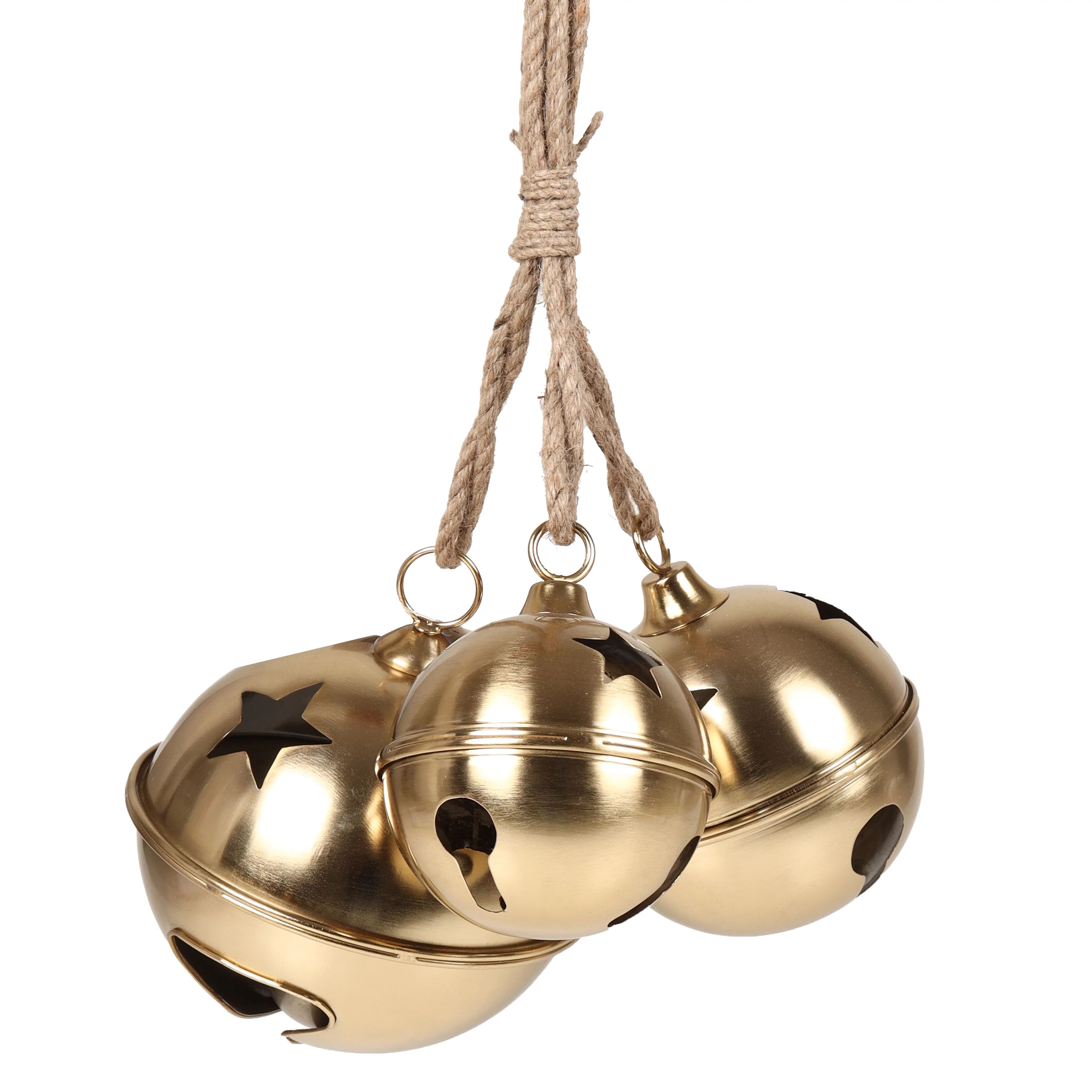 Holiday Time Gold Metal Bells Large, Medium and Small with Hanging Natural Jute Set of 3, Christm... | Walmart (US)