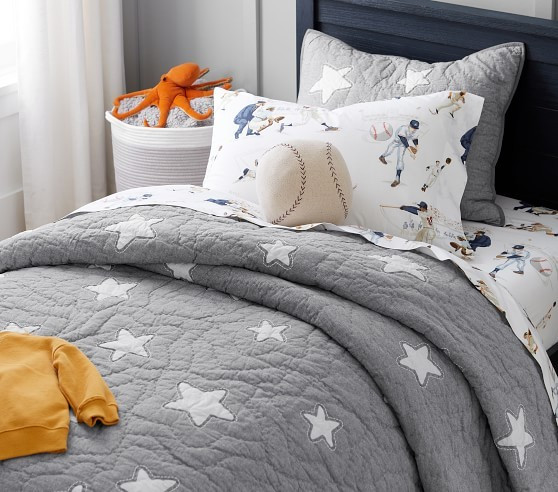 Baseball Shaped Washed Canvas Pillow | Pottery Barn Kids