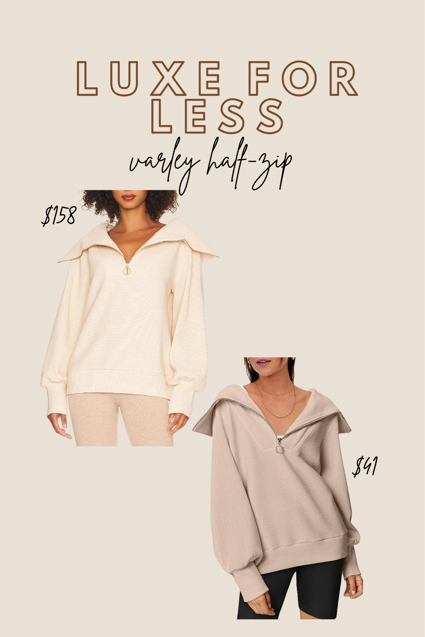 Varley vine half zip look for less!

Amazon fashion, varley, pullover, casual style, bump friendly, ribbed pullover, spring style 

#LTKFind #LTKunder100 #LTKunder50