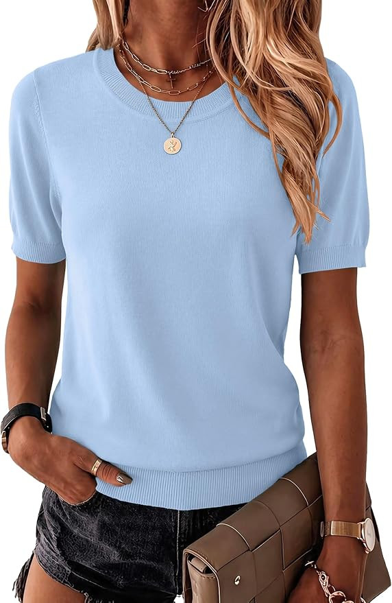 Zeagoo Womens Tops Short Sleeve Sweater Crewneck Basic Fashion Clothing | Summer Short Sleeve Top... | Amazon (US)