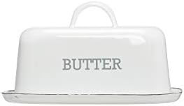 Creative Co-Op White Enameled Steel Butter Dish with Black Rim Food Storage | Amazon (CA)