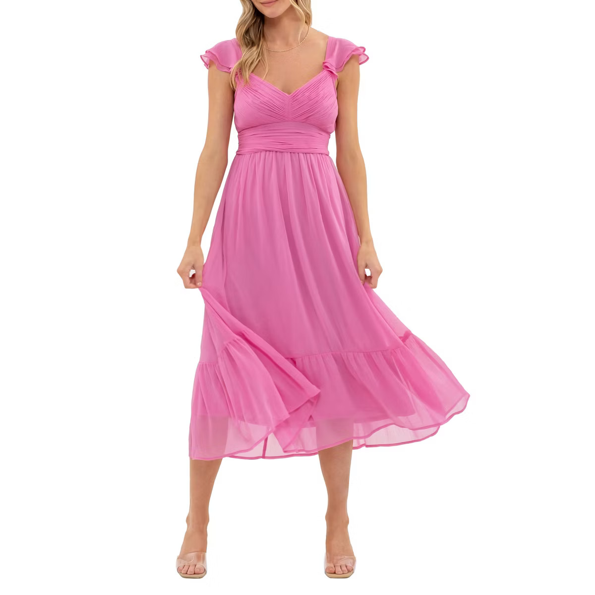 August Sky Women's Flutter Cap Sleeve Midi Dress | Target
