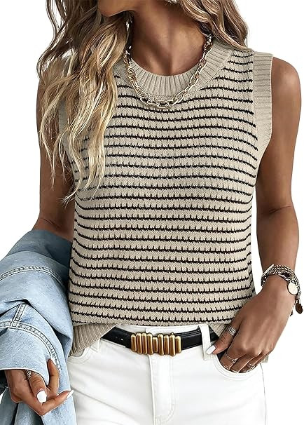 ANRABESS Womens Sweater Vest Top Striped Sleeveless Lightweight Knit Tank Tops 2026 Summer Spring... | Amazon (US)