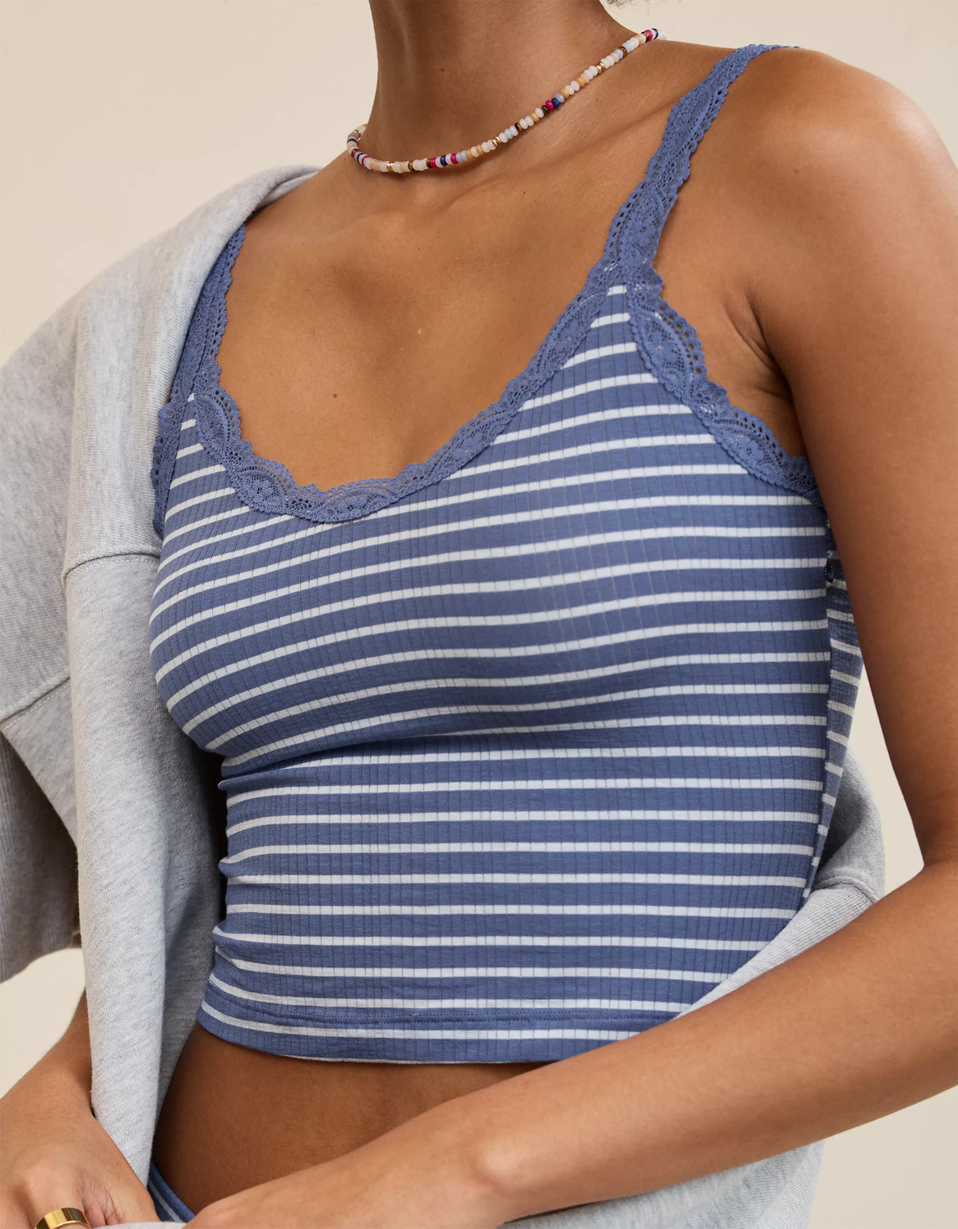 Superchill Modal Rib Lace Trim Tank Top | Aerie