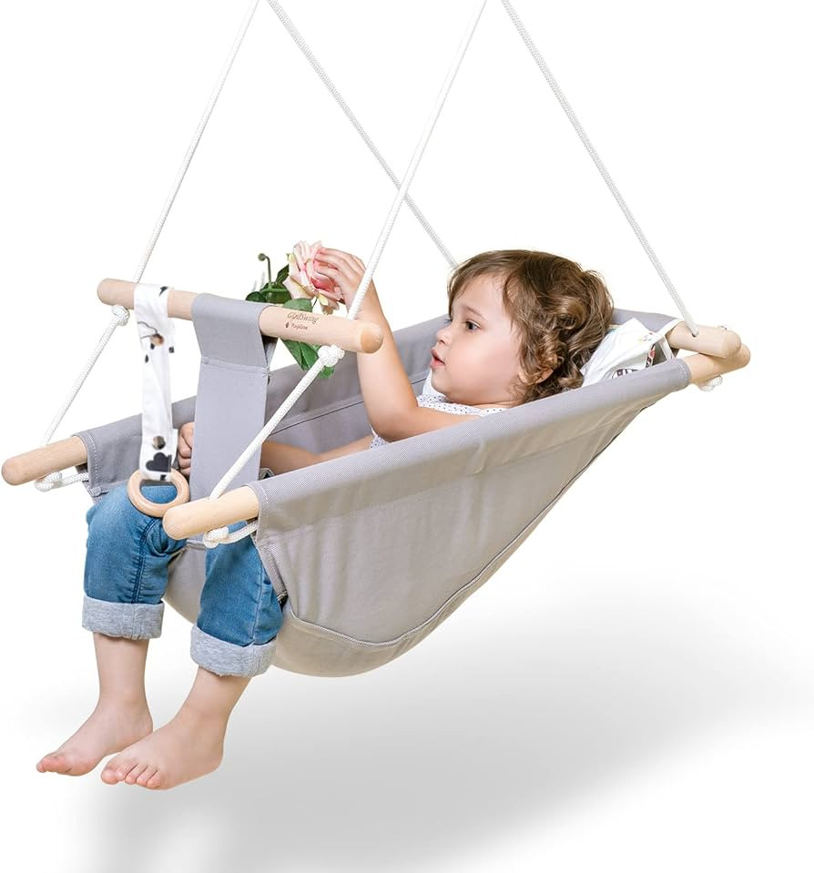 Baby Swing for Infants to Toddlers,Indoor Outdoor Wooden Hanging Swing Seat with Safety Belt and ... | Amazon (US)