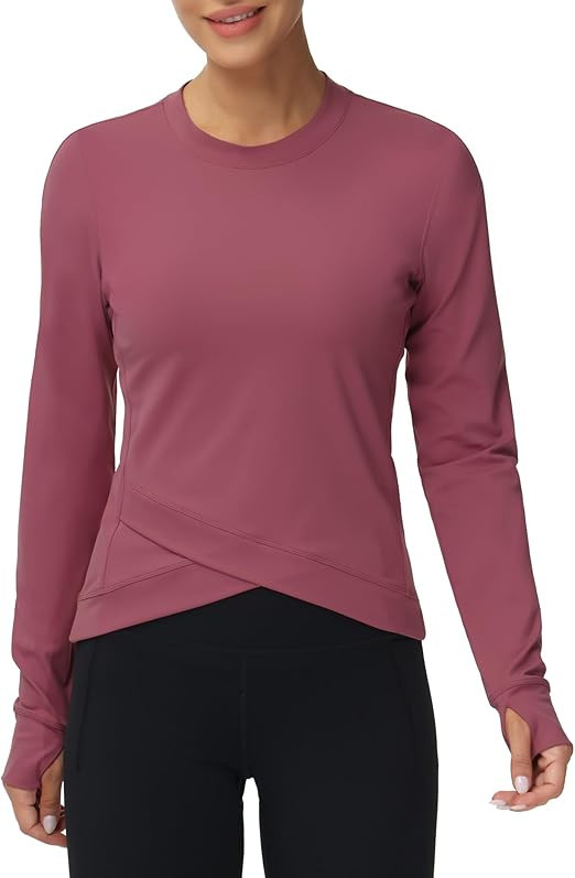 Women's Long Sleeve Compression Shirts Workout Tops Cross Hem Athletic Running Yoga T-Shirts with... | Amazon (US)