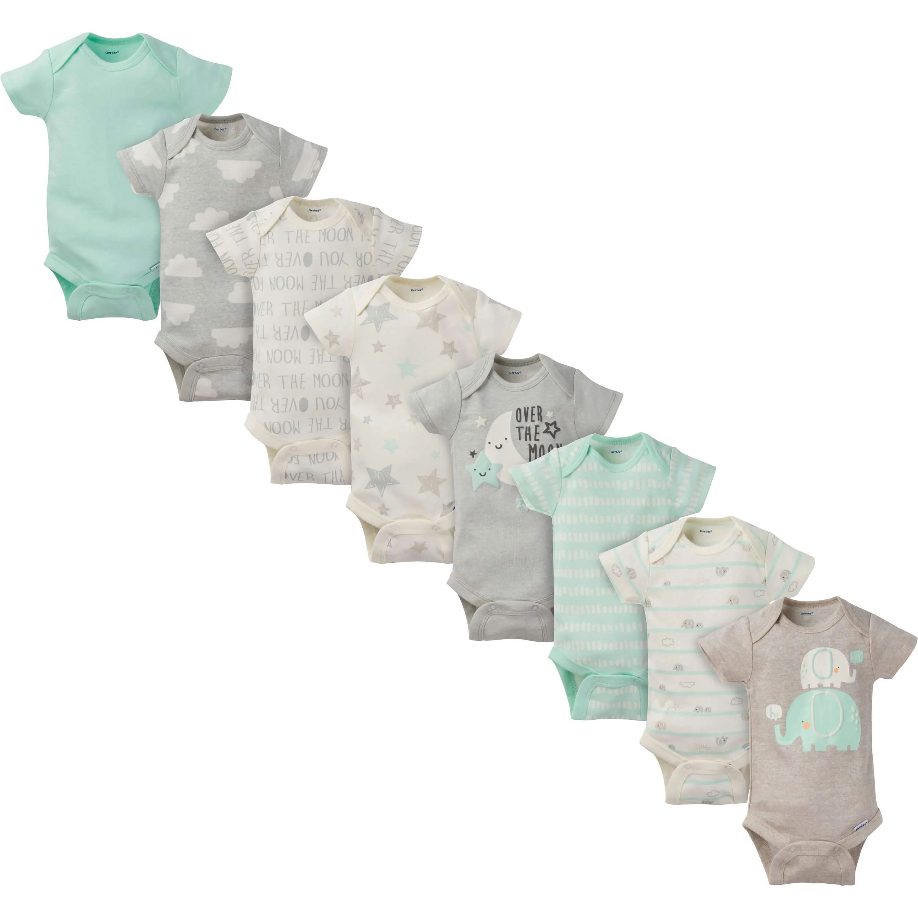 8-Pack Baby Neutral Elephant Short-Sleeve Onesies® Bodysuits | Gerber Childrenswear