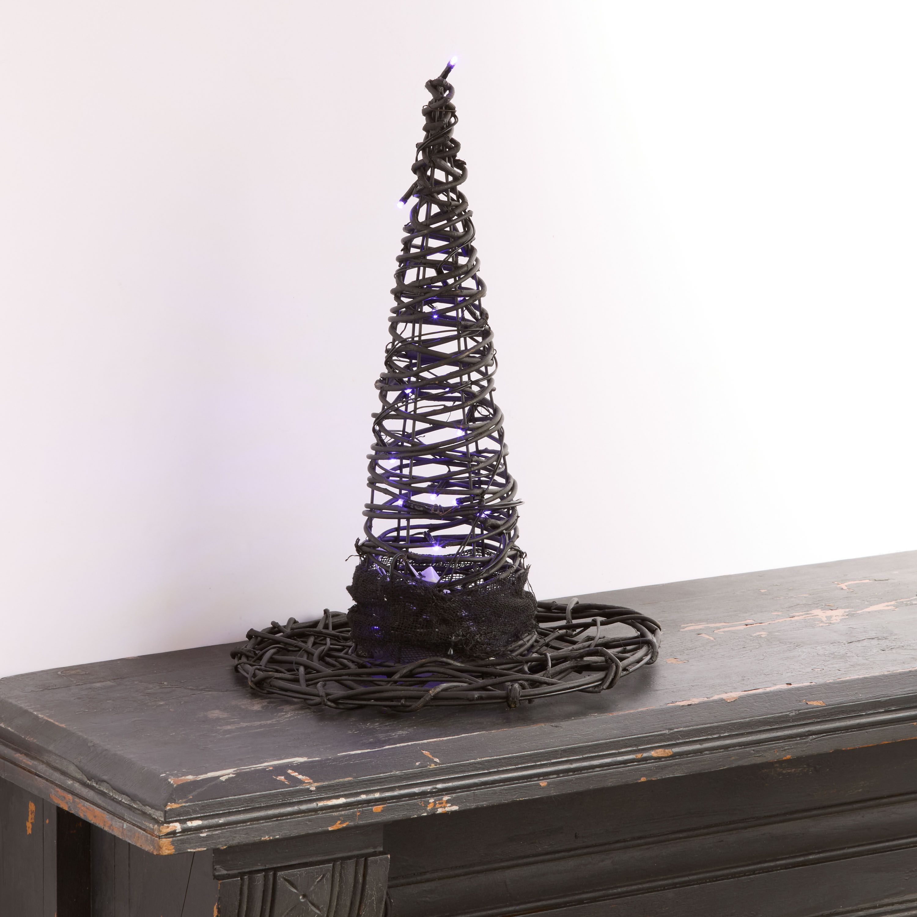 Black Natural Fiber Woven Witch Hat LED Light Up Decor | World Market