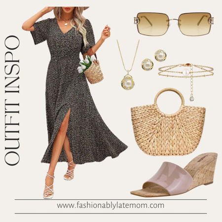 Such a pretty outfit! 
Fashionablylatemom 
Purse 
Sandals 
Sunglasses 

#LTKstyletip #LTKshoecrush #LTKSpringSale