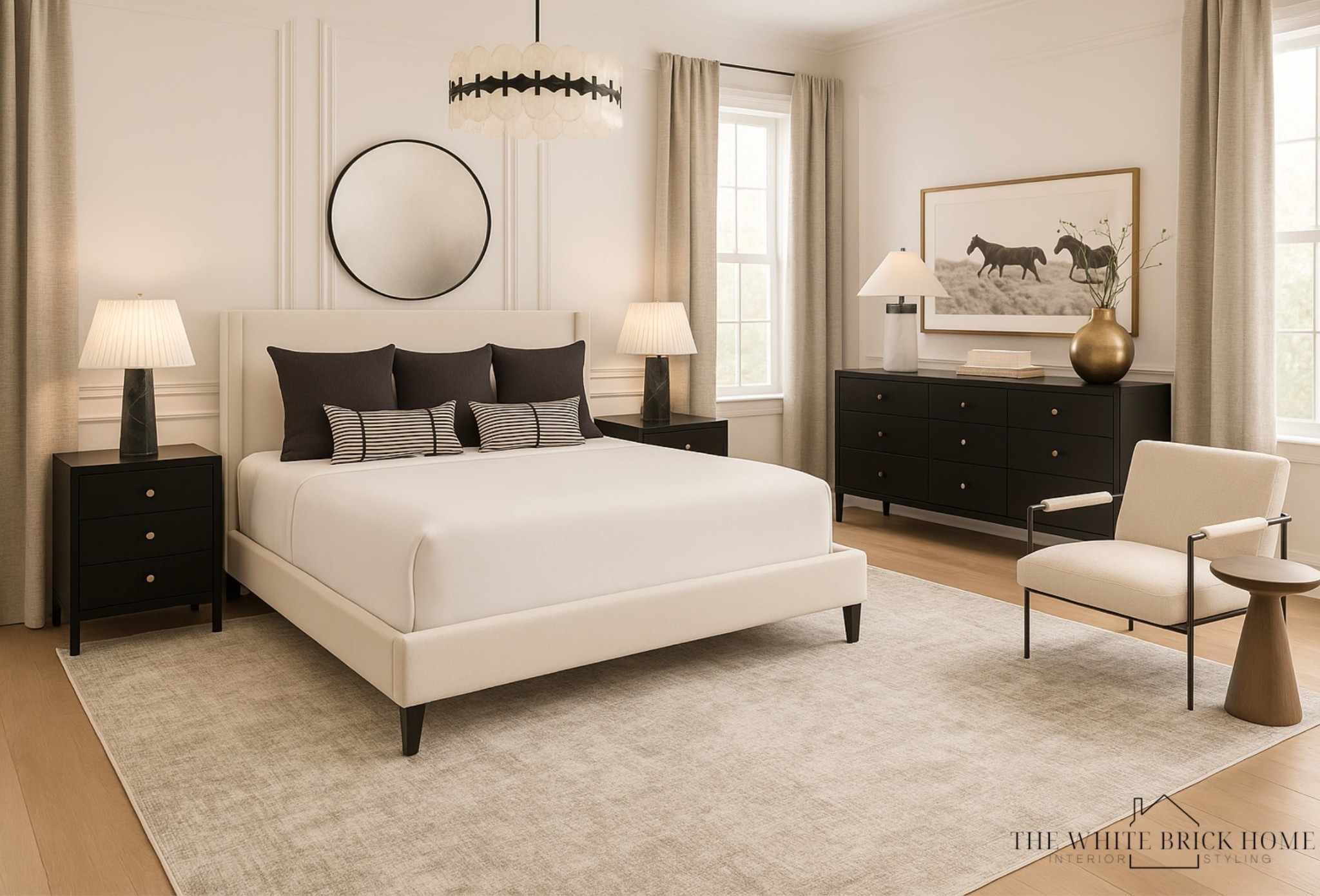 A blend of comfort and style - a tailored bed, contrast throw pillows, and side chair create layers of comfort and design, proving high contrast can be comforting and inviting. 

Bed, bedroom, bedroom decor, bedroom ideas, bedroom rug, bedroom decor, bedroom lighting, bedroom ideas, throw pillows, bedroom wall art, bedroom side chair, accent chair, table lamp, lamp, bedroom lighting, primary bedroom, master bedroom, bedside lamp, bedside table, home design, home decor, bedroom ideas, modern bedroom, Wayfair, pottery barn, crate and barrel, cb2 

#LTKSaleAlert #LTKStyleTip #LTKHome