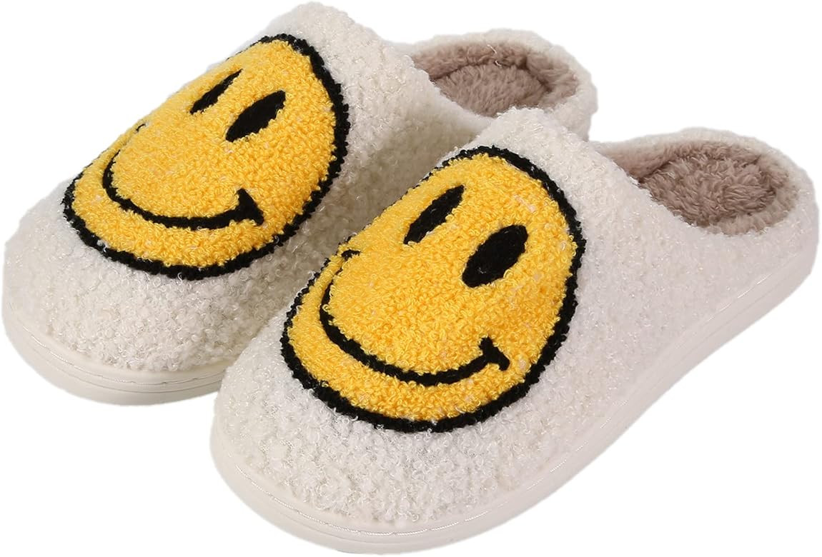 Smiley Face Plush Slippers Soft Fluffy Slippers Comfy Warm Slide GISDIY Memory Foam Home Slip-on ... | Amazon (US)