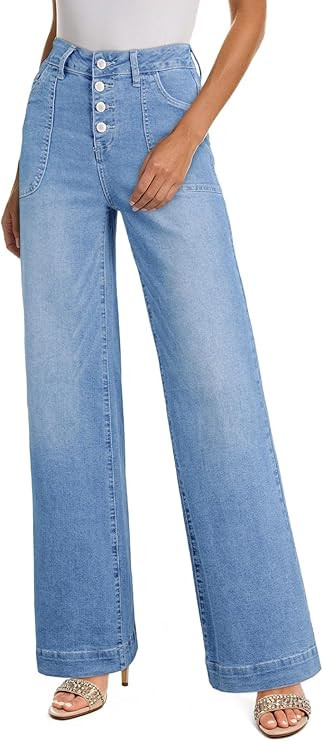 SHEWIN Women Straight Leg Jeans Stretchy Fabric Denim Pants Inseam 29 Inch | Amazon (US)