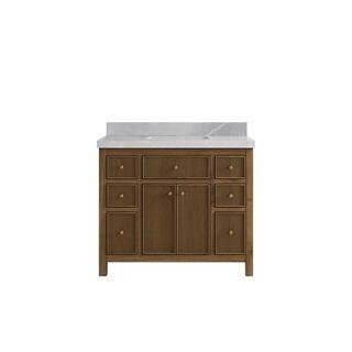 Sonoma Teak 42 in. W x 22 in. D x 36 in. H Bath Vanity in Dark Teak with 2" Light Quartz Top | The Home Depot