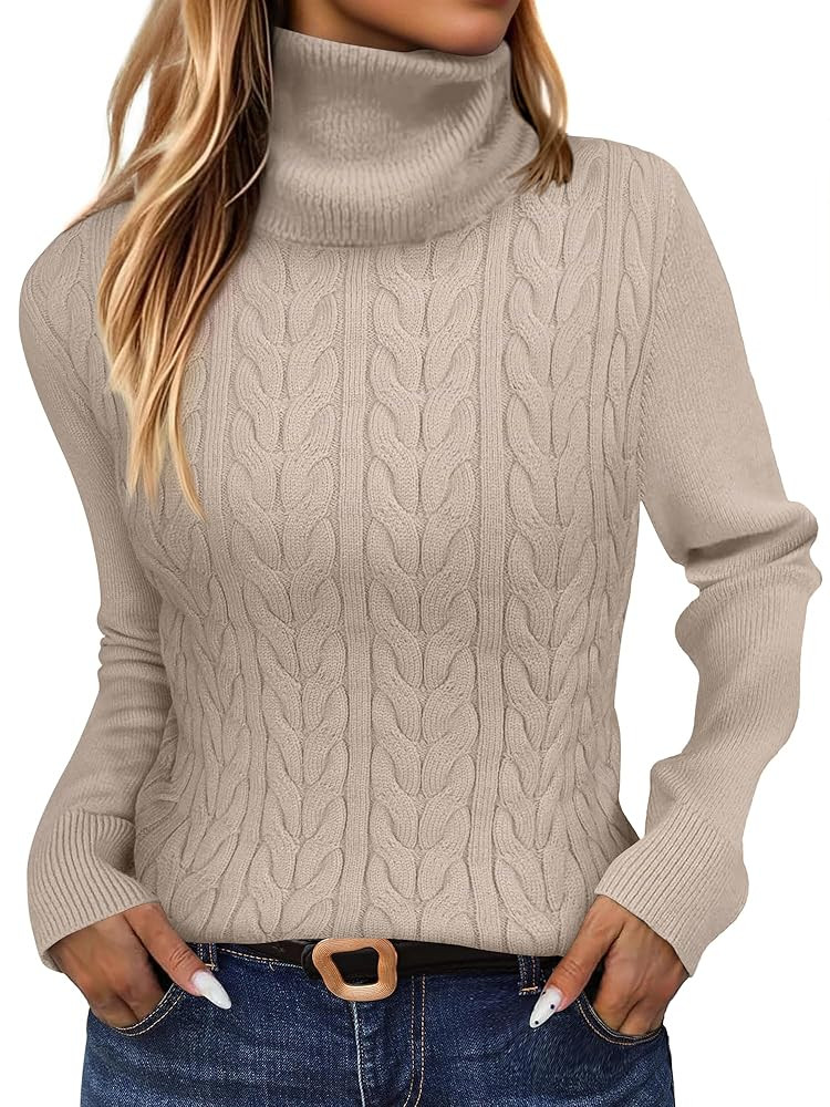 ANRABESS Womens Turtleneck Cable Knit Sweaters Long Sleeve Fitted Business Casual Pullover Top 20... | Amazon (US)
