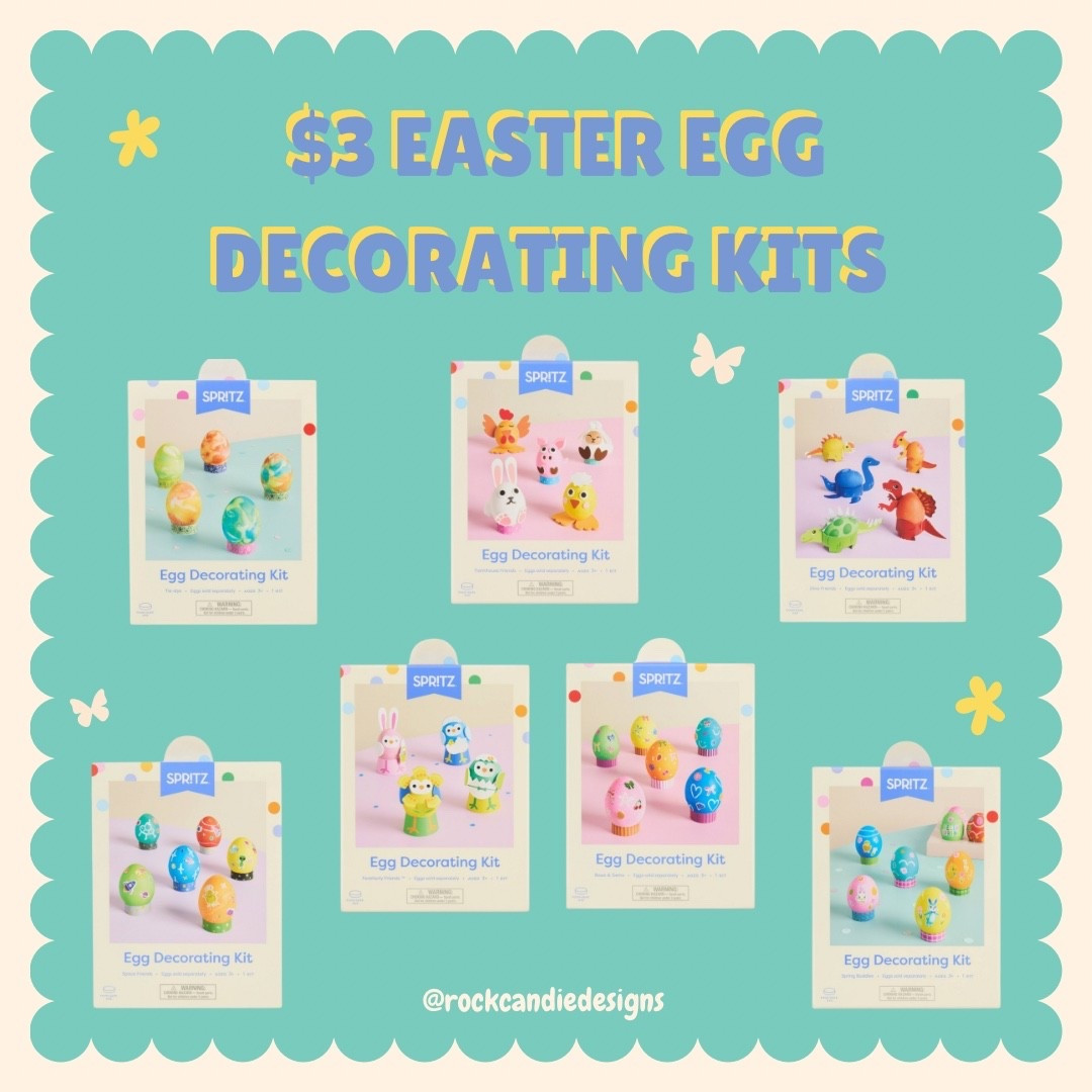 $3 Easter egg decorating kits! I chose the farm animals and the dinosaur kits but there are so many to choose from! 
Farm animals
Dinosaurs
Retro
Color swirl 
Feathery friends
Tie dye
Bows and gems
Space aliens
I can’t believe it’s almost Easter and my Dino lover is so excited for his Dino egg decorating kit and our little lady is in love with animals so the farm animals are perfect! 


#LTKKids #LTKmomlife #LTKBaby