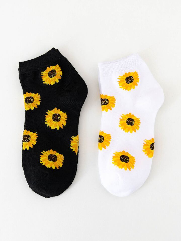 2pairs Men Sunflower Print Ankle Socks | SHEIN