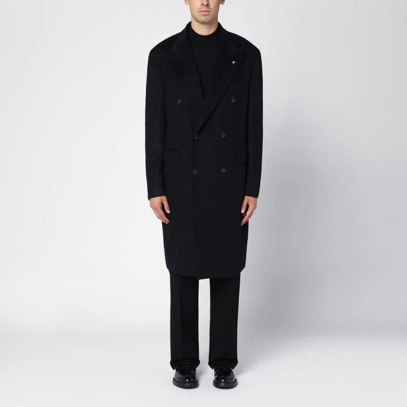 Tagliatore Men's London Double-Breasted Coat in Blue | Size 54 | C Color LD10BA50017 | LOZURI