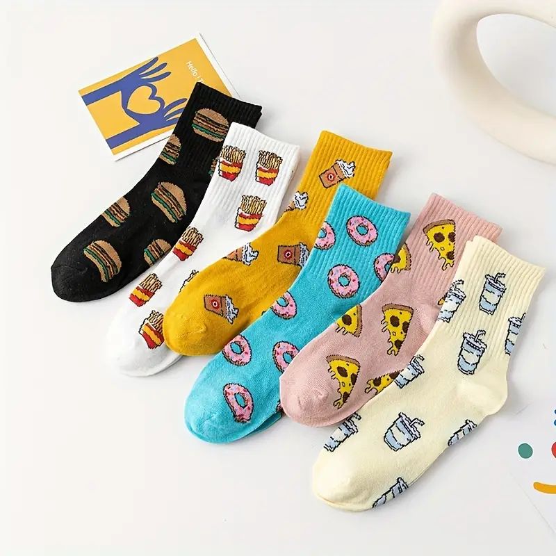 Cartoon Food Print Socks Cute Funny   Tube Socks Women's - Temu | Temu Affiliate Program