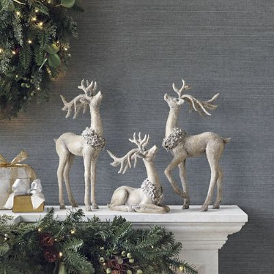 Snowy Decorative Deer Trio Set with Handpainted Wreaths & Resin Stone Composite | Frontgate