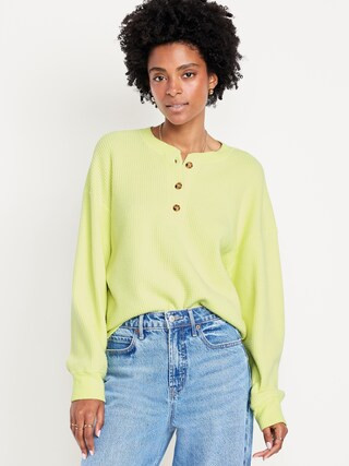 Oversized Cozy Waffle Henley Top | Old Navy (US)