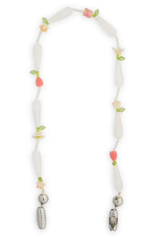 ossa Tulip Beaded Shoulder Strap for iPhone Case in White Mutli Floral at Nordstrom | Nordstrom