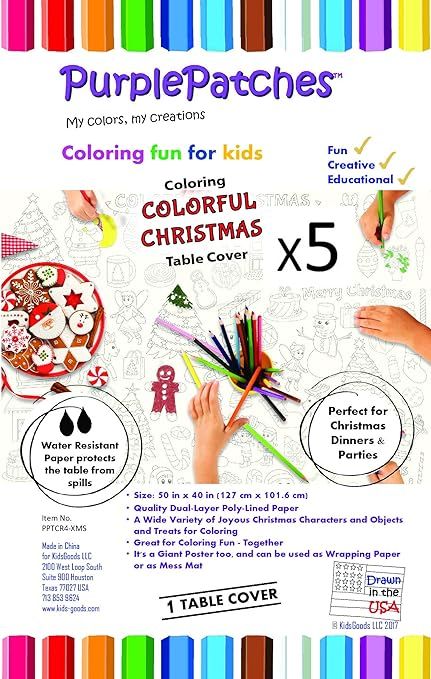 PurplePatches Coloring Fun Activity Paper Tablecover/Tablecloth – Colorful Christmas Festive Pa... | Amazon (US)