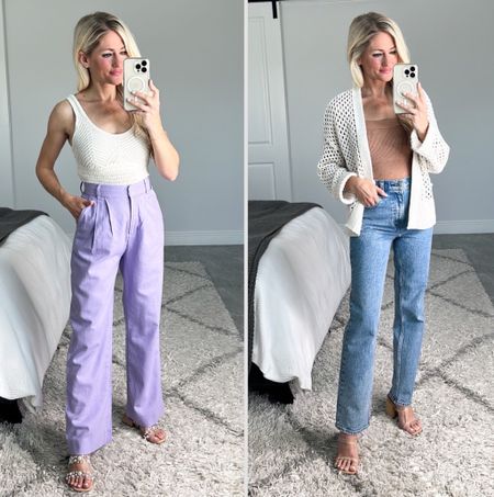 New arrivals at Abercrombie. LTK sale through 3/12 use code AFLTK to get 25% off! Purple linen pants I’m wearing XXSP. Come in more colors. Crochet tank has pretty detailing. High rise 90s straight jeans are a relaxed fit. They are a longer length too. I’m wearing the short length. Ottoman tan tank I went up a size. Mesh stitch sweater is so soft and does provide a light layer of warmth. 

#LTKSale #LTKunder100 #LTKstyletip