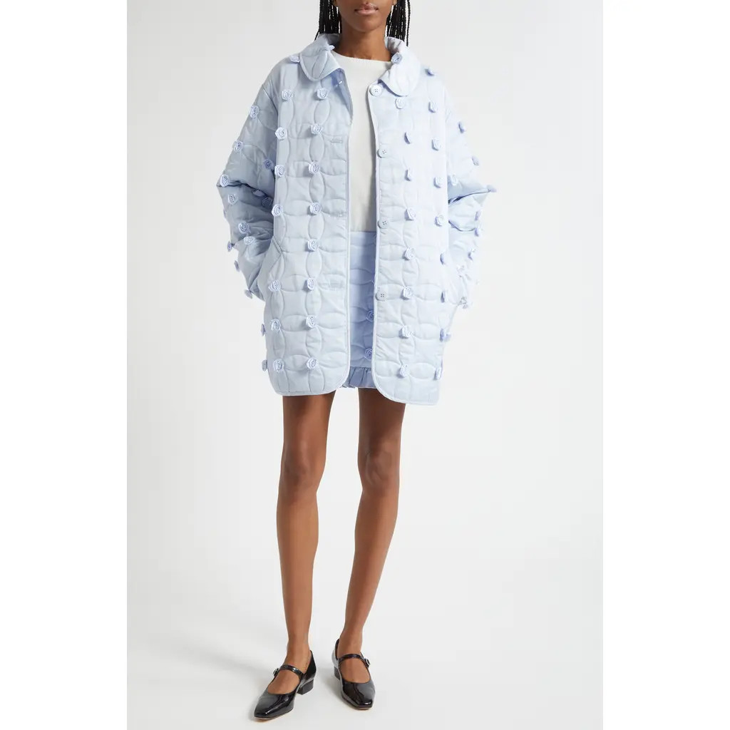 Tanner Fletcher Gender Inclusive Arnie Rosette Embellished Quilted Jacket in Light Blue at Nordstrom, Size X-Small | Nordstrom