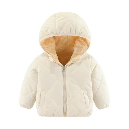 Toddler Winter Puffer Jacket Toddler Kids Boys Girls Cute Solid Color Plush Cute Winter Thick Casual Keep Warm Hooded Coat Jacket Winter Down Coats White 5T | Walmart (US)