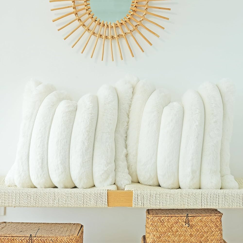 JOJUSIS Pack of 2 Faux Fur Plush Decorative Throw Pillow Covers Couch Cushion Case Soft Fluffy Pi... | Amazon (US)