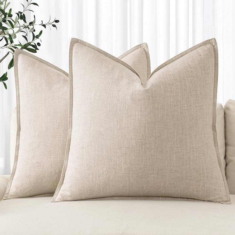 MIULEE Decorative Linen Pillow Covers 18x18 Inch Natural Beige | Amazon (US)