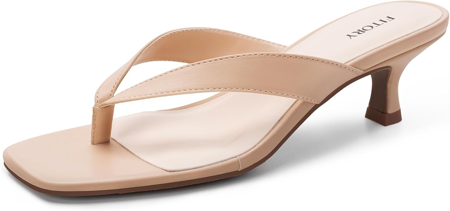 FITORY Womens Kitten Heels Flip Flops,Square Open Toe Thong Sandals 1.97In | Comfortable,Cushioni... | Amazon (US)