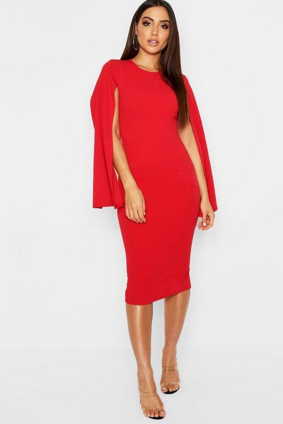 Cape Sleeve Bodycon Midi Dress | Boohoo.com (US & CA)